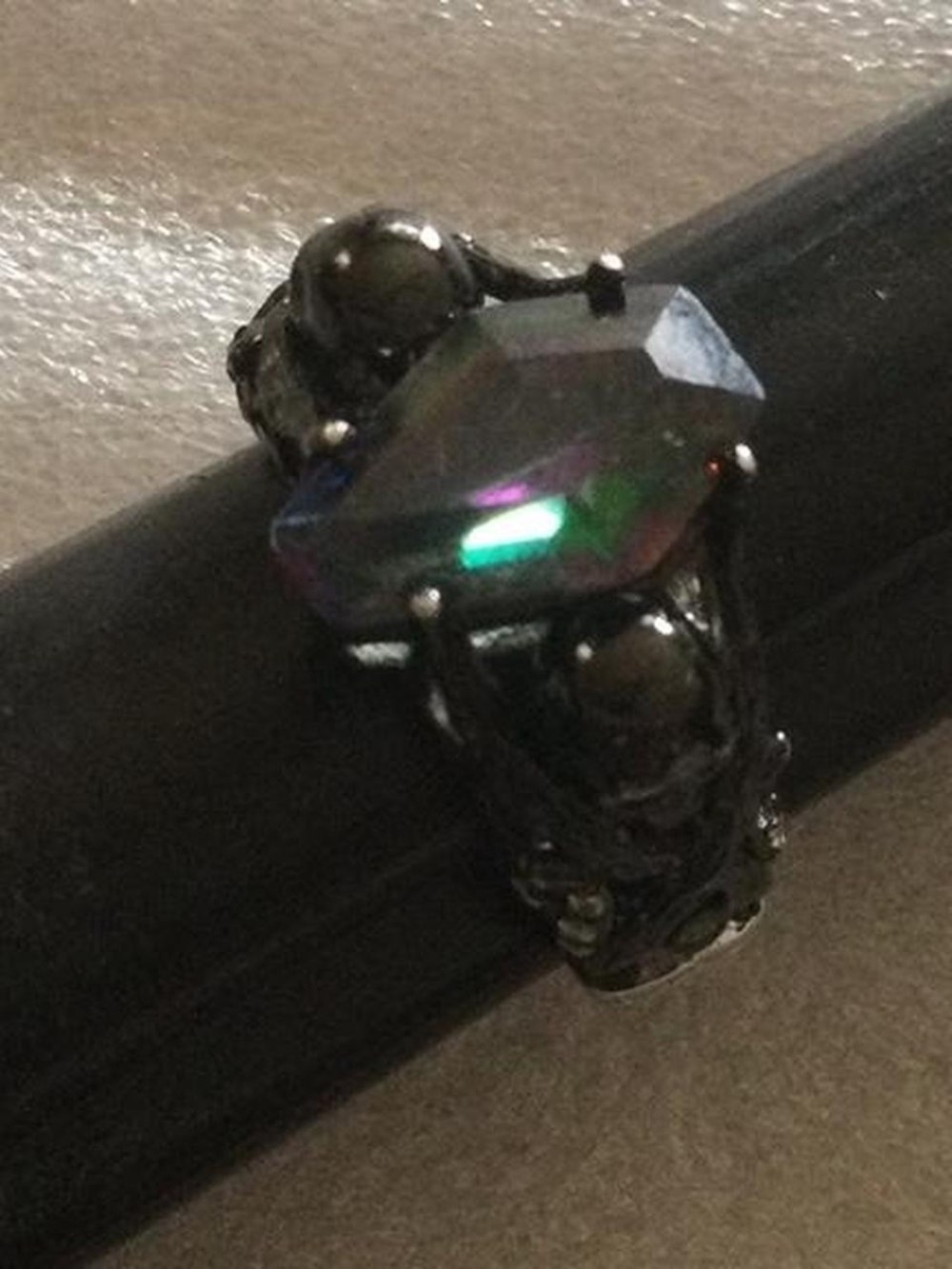 Mystic Topaz Coffin 925 Skeleton Ring